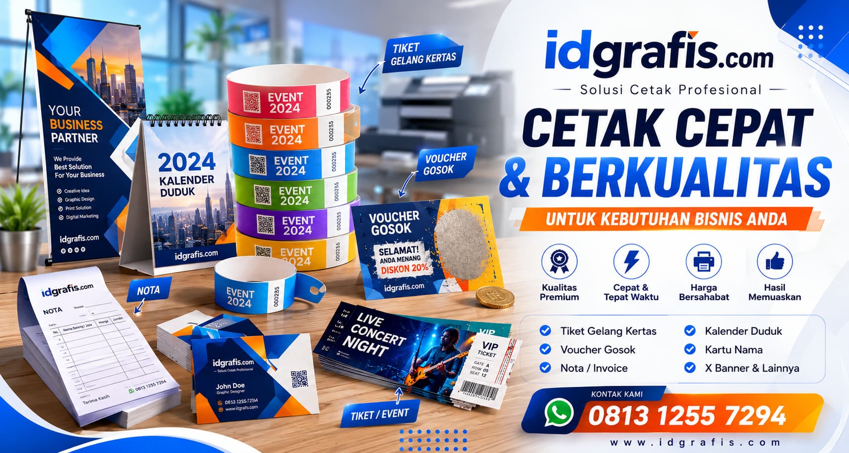 Cetak online Bandung - Tiket gelang, voucher gosok, voucher diskon, kalender, kartu nama, nota dan berbagai produk cetak berkualitas